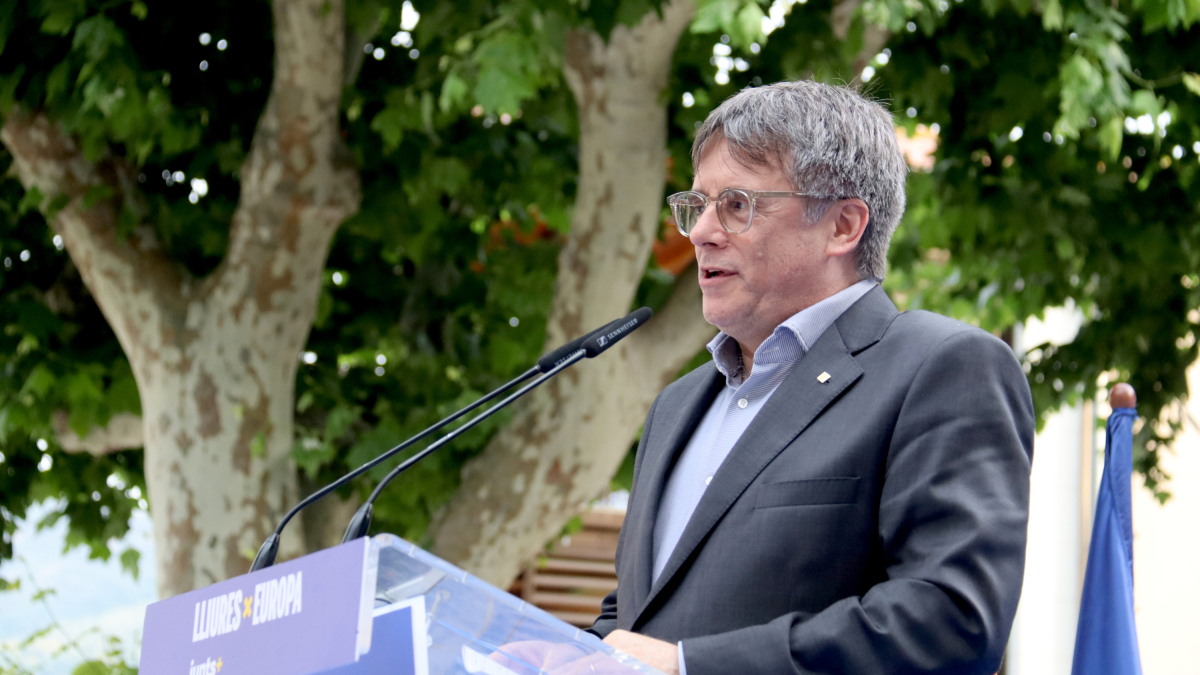 El expresidente Carles Puigdemont en el acto de final de campaña de Juntos para las elecciones europeas.