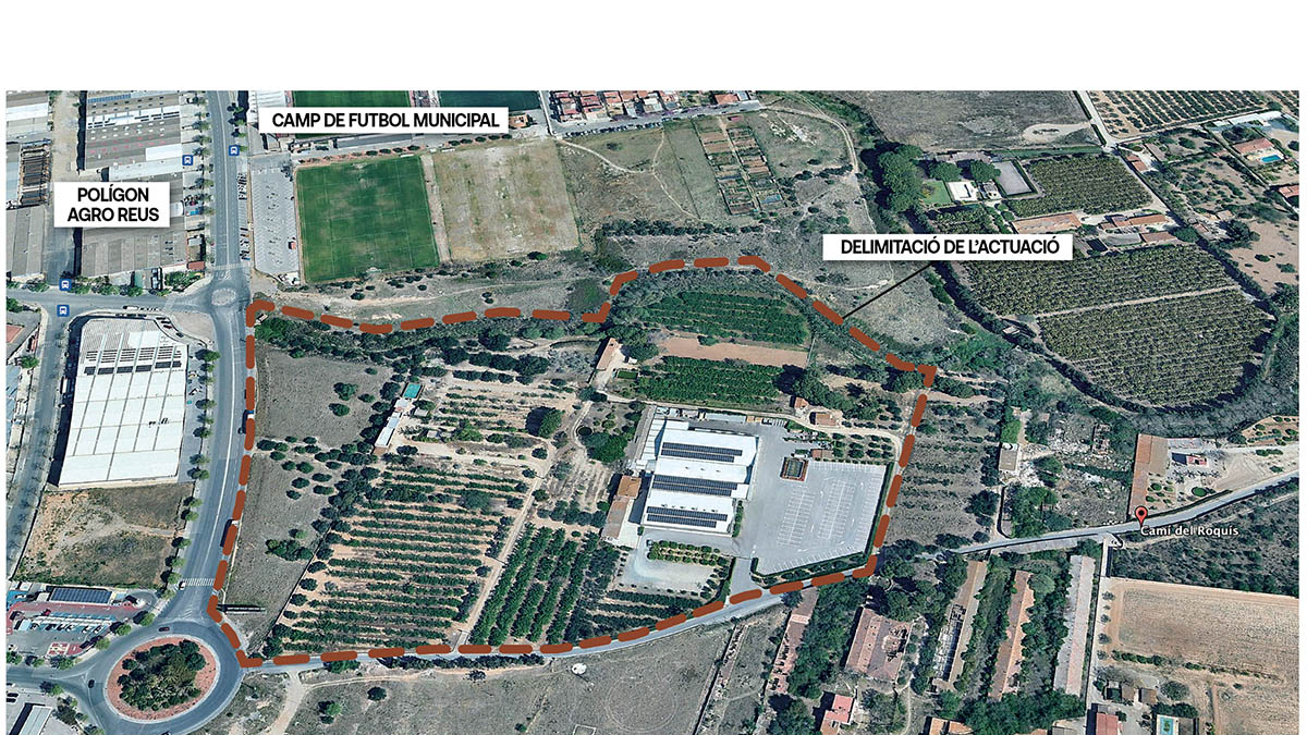 Delimitación del ámbito de actuación en el oeste de la ciudad, junto al polígono Agro-Reus y del Estadio Municipal.