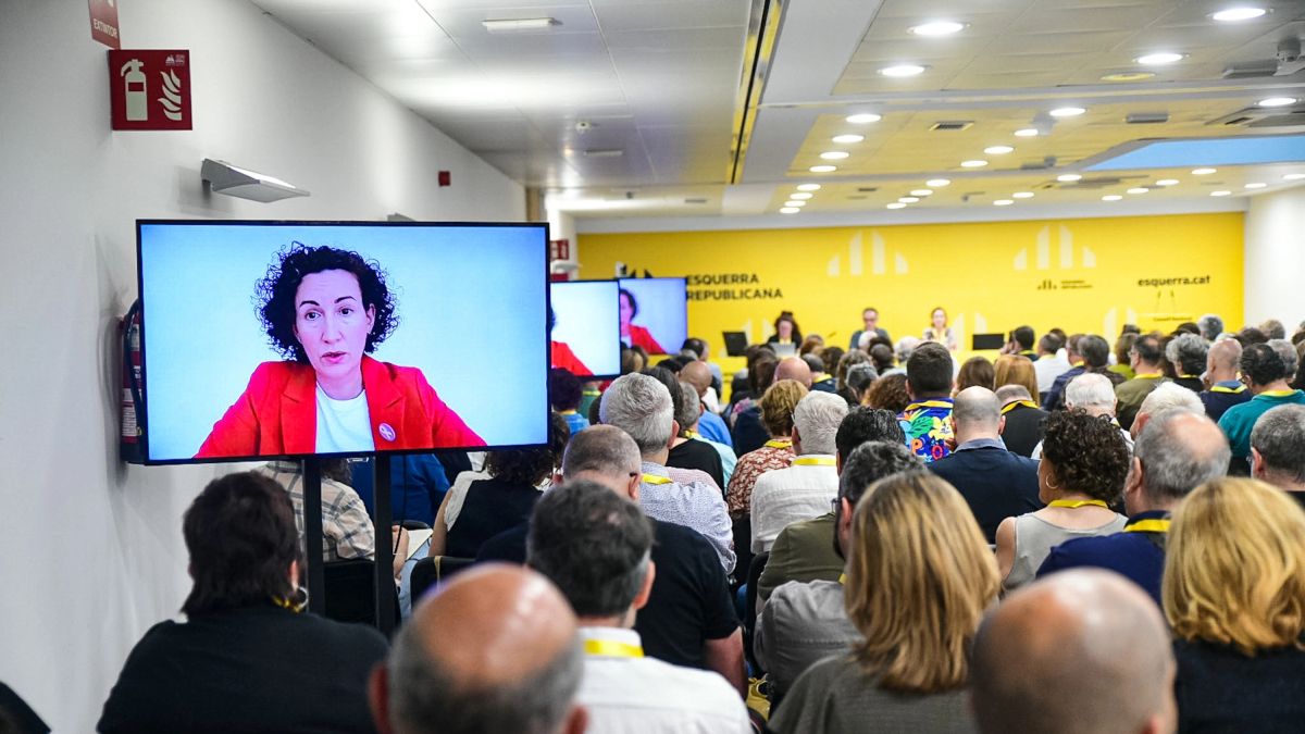 La secretària general d'ERC, Marta Rovira, intervenint a la reunió del Consell Nacional dels republicans per videoconferència