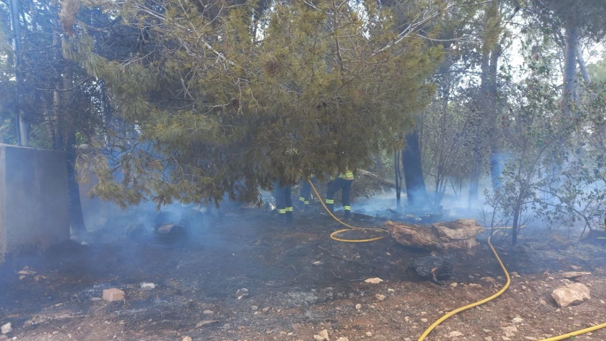 Imatge dels Bombers a l'incendi al Pla de Santa Maria