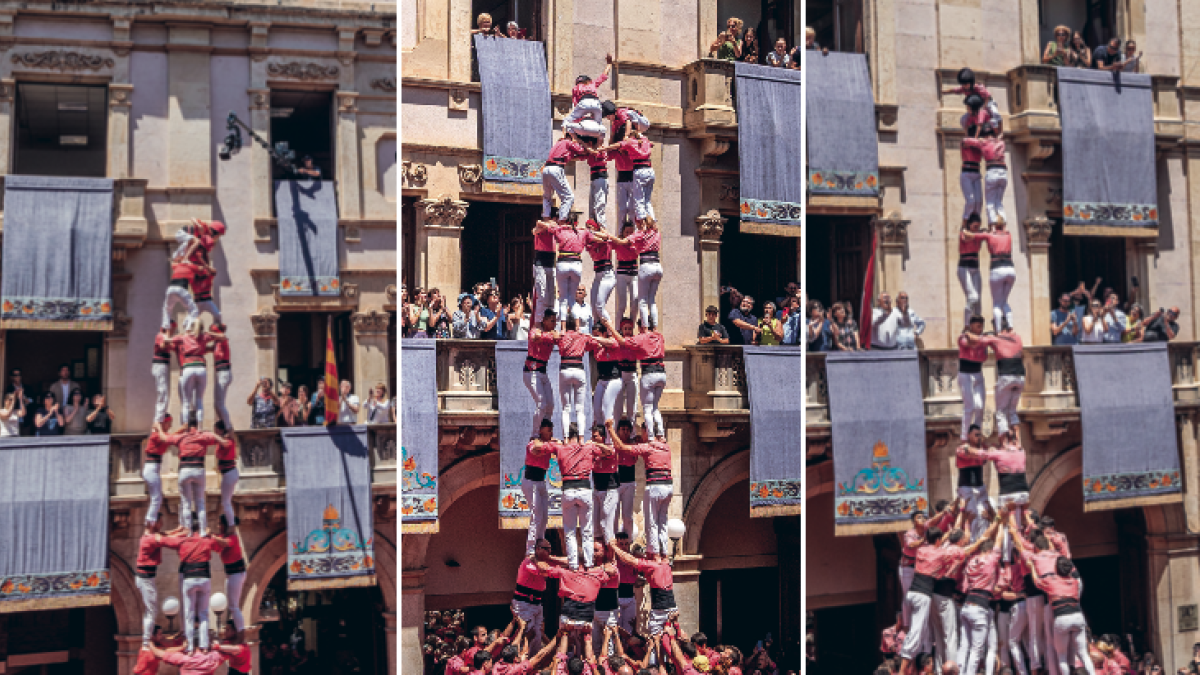 4de9f carregat de la Colla Joves Xiquets de Valls i 5de9f carregat i 2de9fm de la Colla Vella dels Xiquets de Valls.