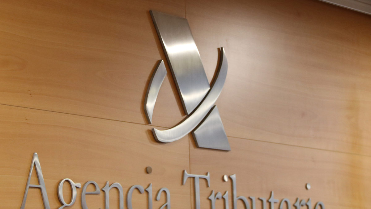 Logotipo de la Agencia Tributaria este miércoles a la presentación de la campaña de la renta.