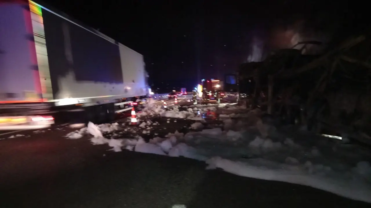 Imatge del camió incendiat a l'AP-7.