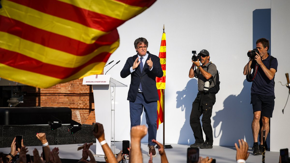 El expresidente Carles Puigdemont en su reaparición en Cataluña.
