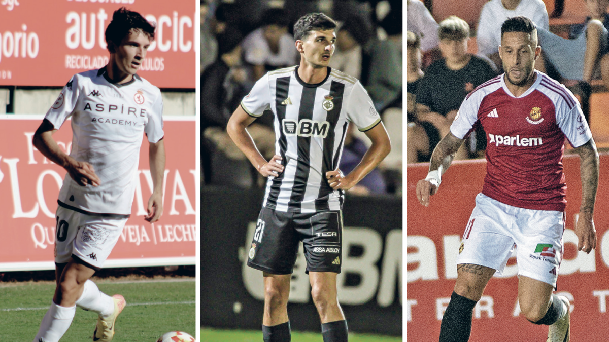 El ‘crack’ de la Cultural, Luís Chacón, un dels golejadors del Real Unión, Víctor San Bartolomé, i el segon capità del Nàstic Marc Fernández.