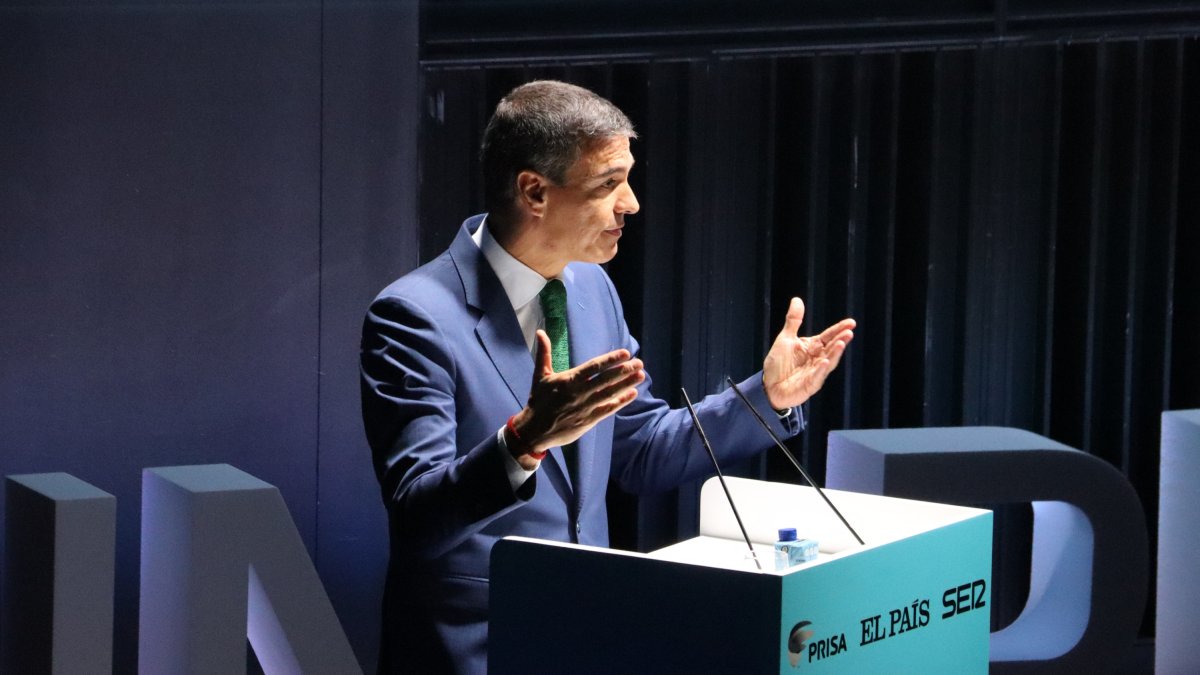 El president del govern espanyol, Pedro Sánchez, en una intervenció durant unes jornades organitzades per Prisa