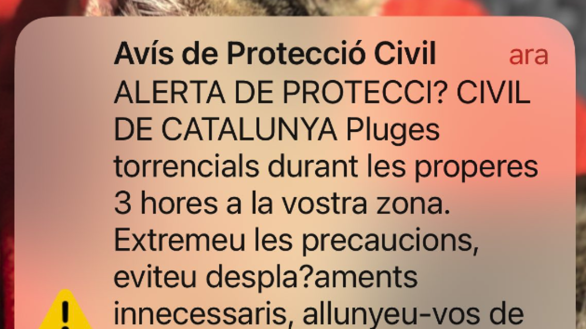 Missatge de text enviat per Protecció Civil.