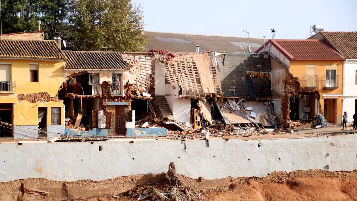 Casas destruidas de Picanya, situadas al lado del barranco del Poio, después de su desbordamiento.