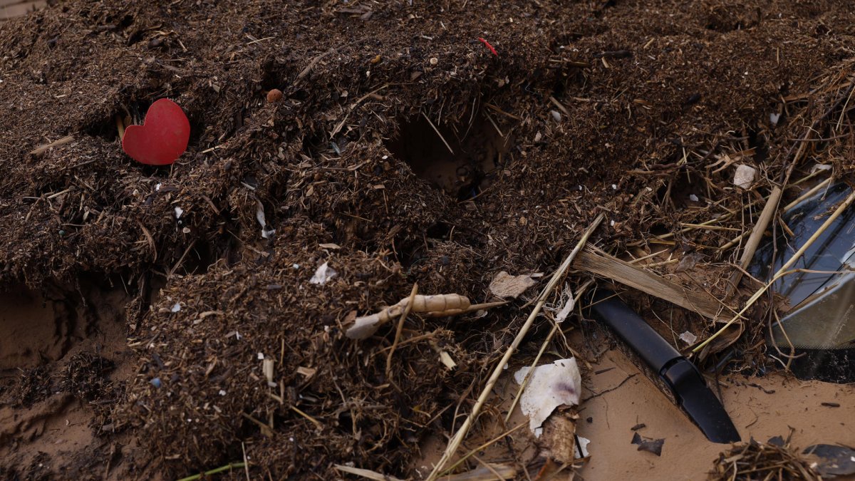 Un coche sepultado por el barro en la localidad valenciana de Algemesí afectada por la dana
