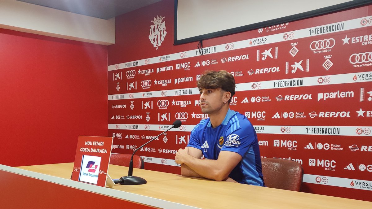 El jugador del Nàstic, David Concha, ahir, a la sala de premsa del Nou Estadi Costa Daurada.