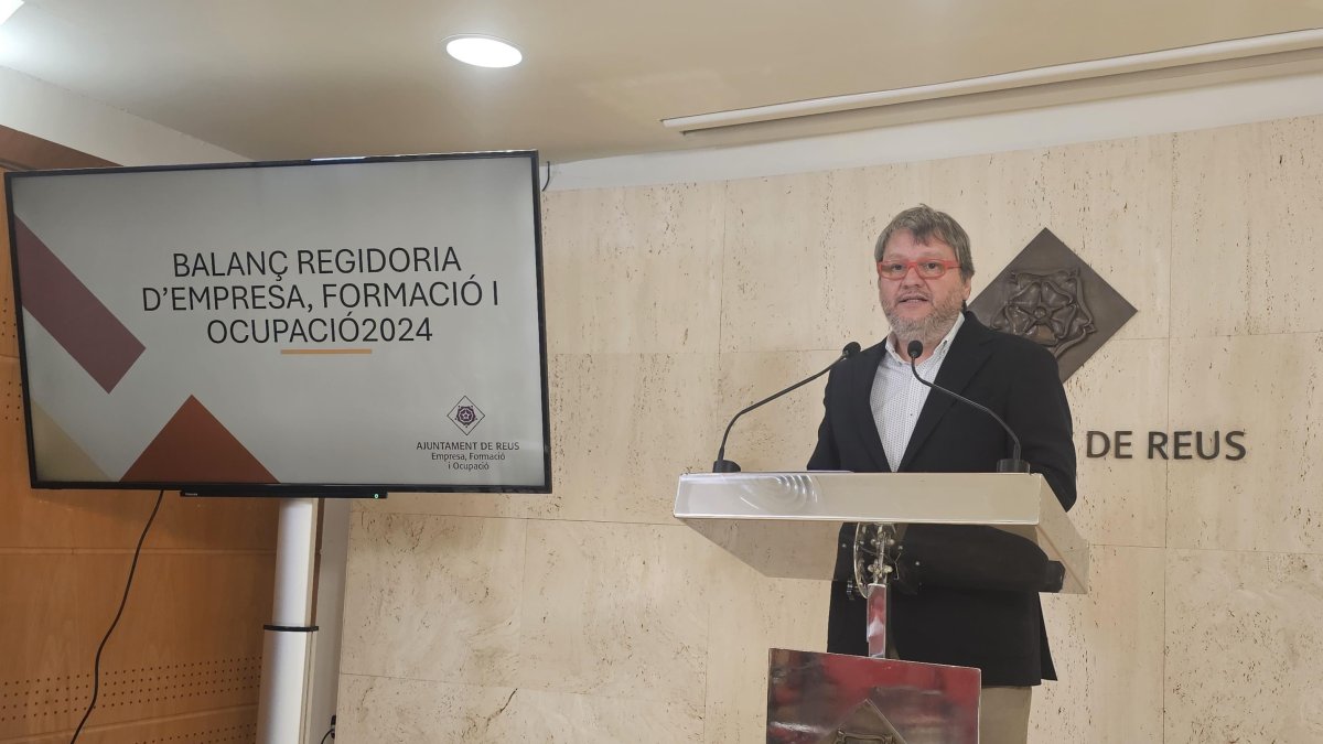 Òscar Subirats, regidor d’Empresa i Ocupació, durant el balanç de la seva regidoria del 2024.