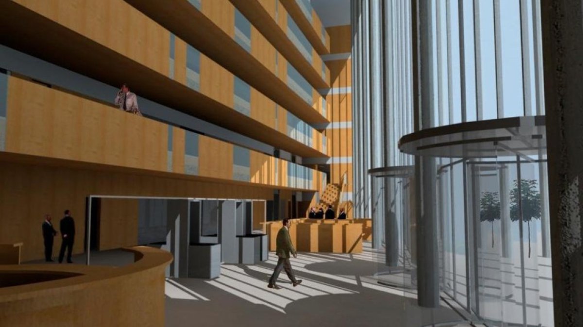 Un dels primers ‘renders’ que es van presentar de l’interior del futur Fòrum de la Justícia, un equipament històricament reclamat per la ciutat