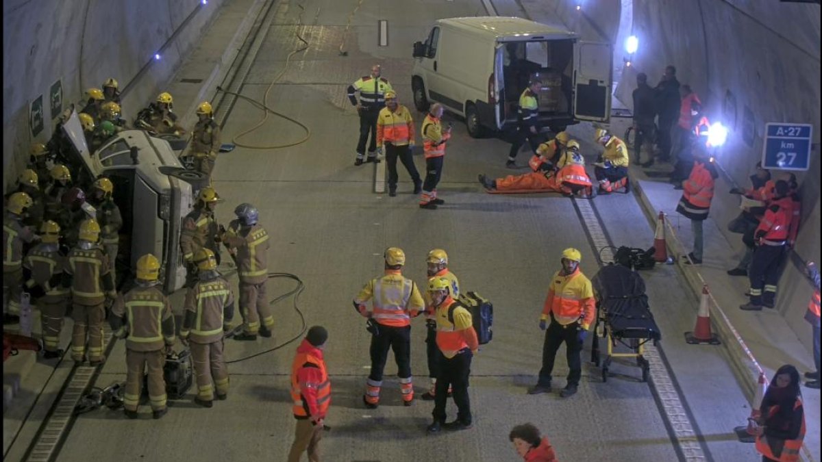 Un instante del simulacro en el Coll de Lilla.