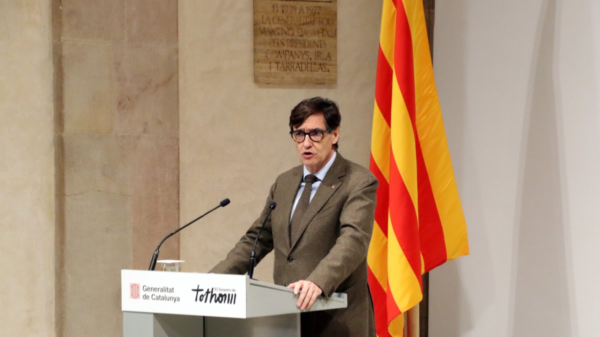 El presidente de la Generalitat, Salvador Illa, interviene al acto institucional del Gobierno para el 8-M