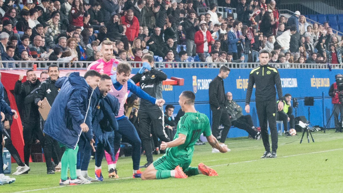Pablo Fernández celebrant el seu gol contra el Barça Atlètic que va donar la victòria del Nàstic a l’estadi Johan Cruyff.