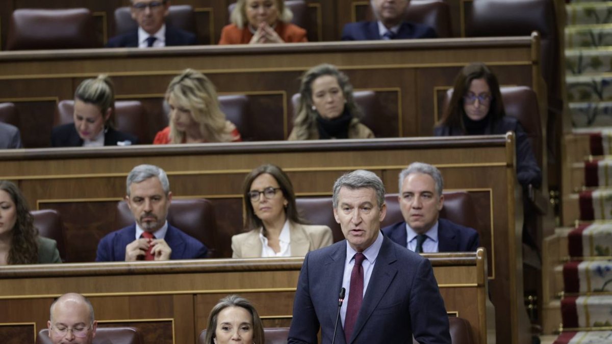 Imagen de archivo del líder del PP, Alberto Nuñez Feijóo, este marzo en una sesión de control en el Congress