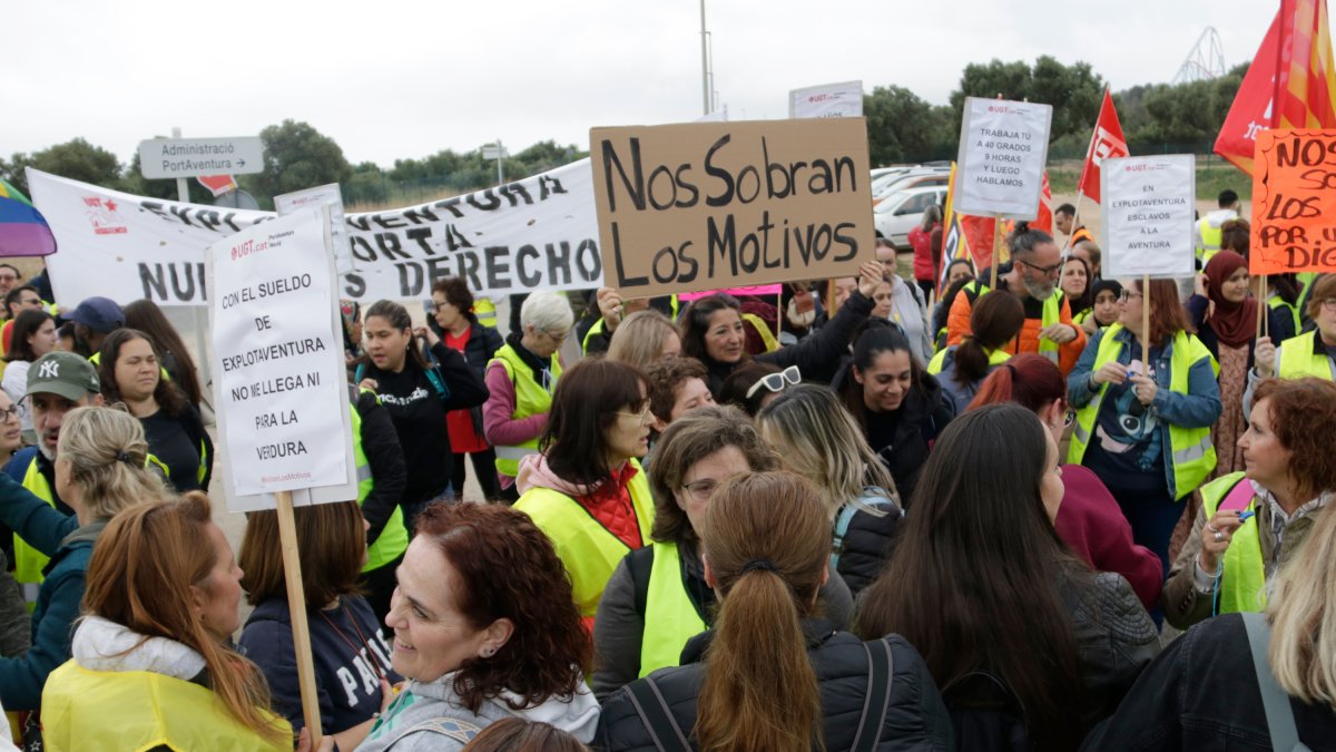 La protesta de los trabajadores de PortAventura del sábado.