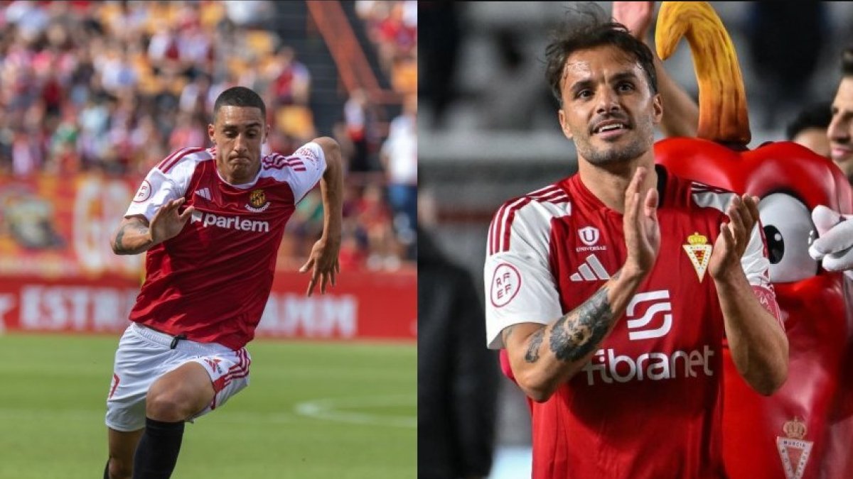 A la izquierda, el máximo goleador del Nàstic, Pablo Fernández, y a la derecha, el capitán murciano, Pedro León.