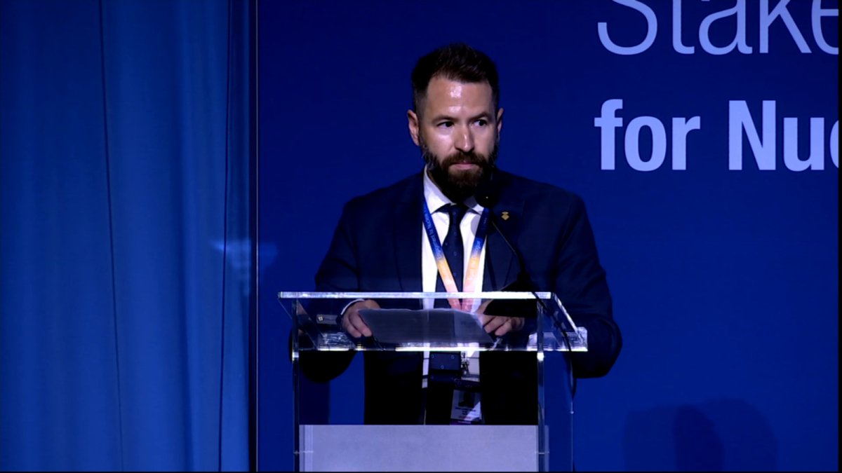El alcalde de Ascó, Miquel Àngel Ribes, durante la Conferencia Internacional del Organismo Internacional de la Energía Atómica (OIEA) en Viena.