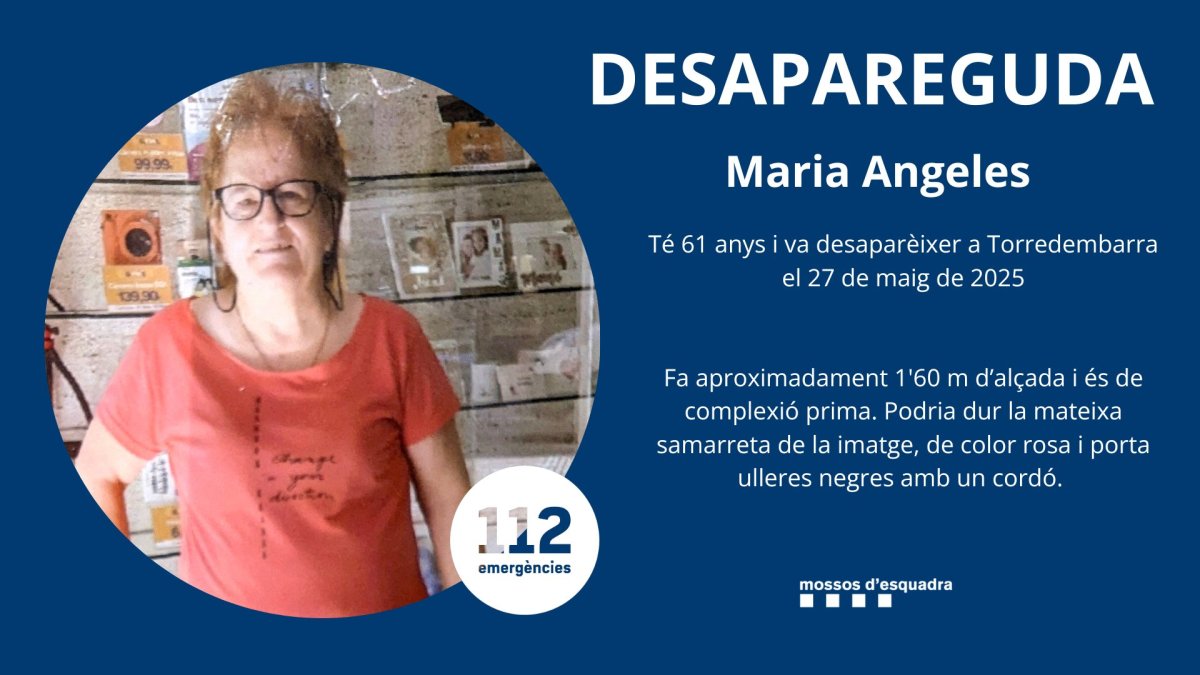 Imagen difundida por los Mossos para tratar de localizar a Maria Angeles.