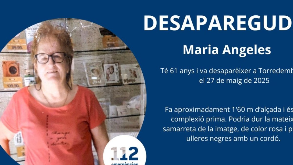 Imatge difosa pels Mossos per tractar de localitzar a la Maria Ángeles.