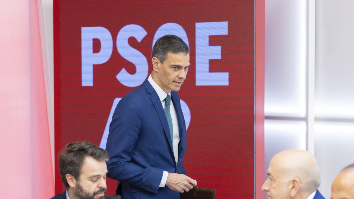 El presidente del gobierno español y secretario general del PSOE, Pedro Sánchez, preside este lunes la reunión de la Comisión Ejecutiva Federal en la sede Ferraz.