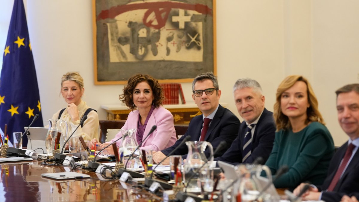 Imatge d'arxiu dels ministres Díaz, Montero, Bolaños, Grande Marlaska, Alegria i Planas