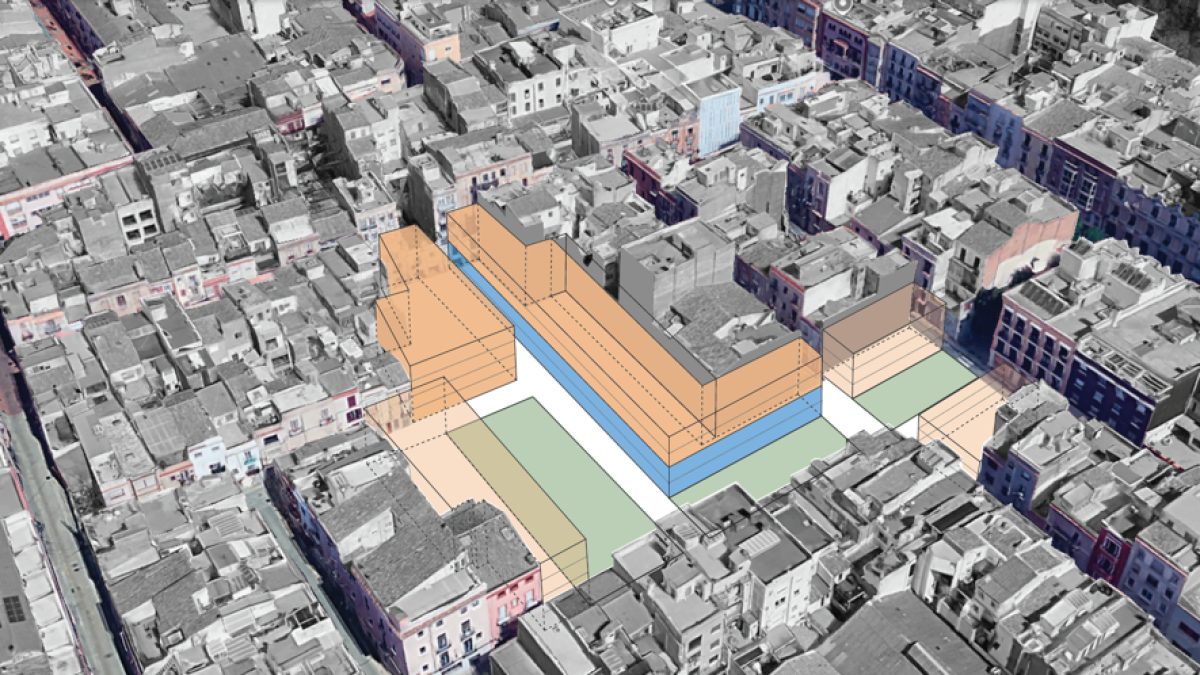 Volumetria del projecte de regeneració urbana del barri del Carme.