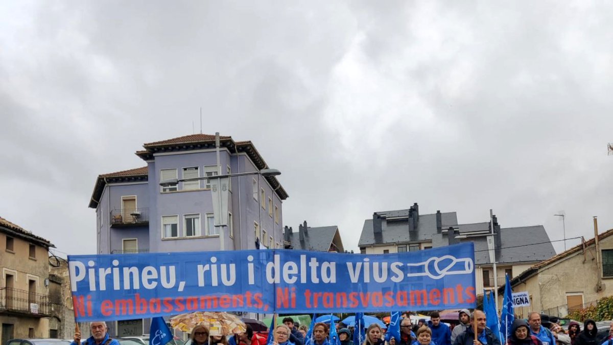 Manifestantes de la PDE y las Terres de l'Ebre en la manifestación contra el embalse de Yesa en Jaca