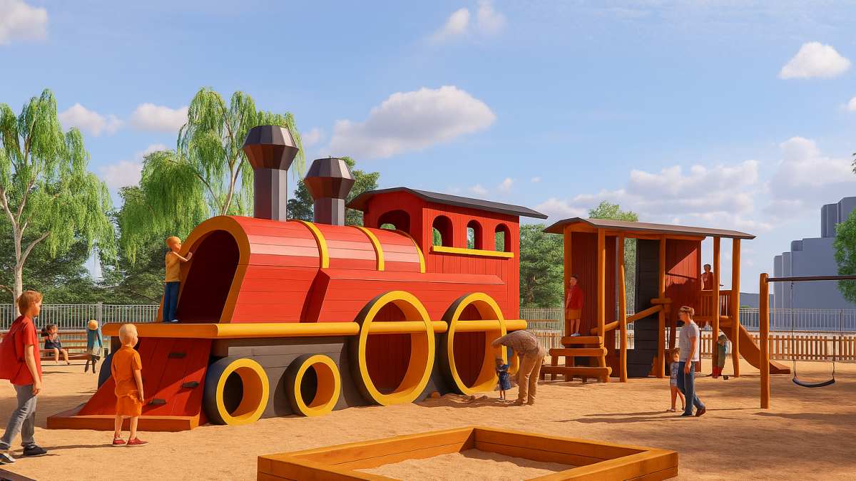 Imatge virtual de l'àrea de jocs infantils del parc del Trenet.