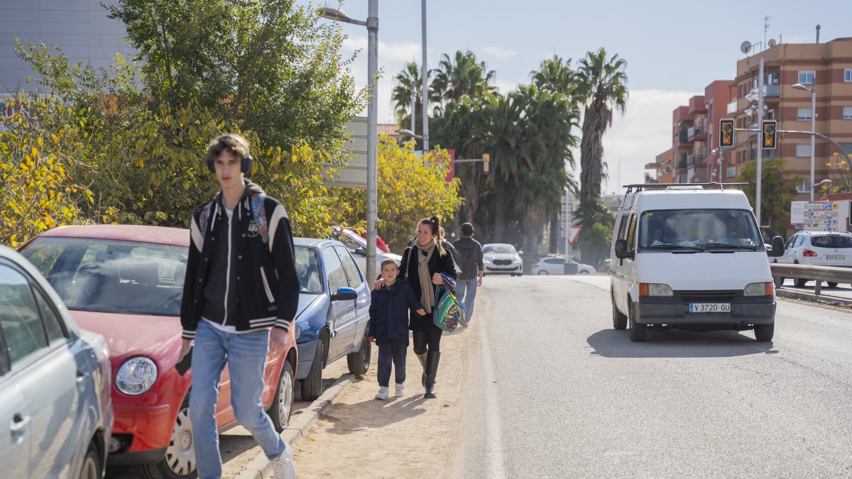Diversos usuaris caminant pel voral de la carretera de Valls