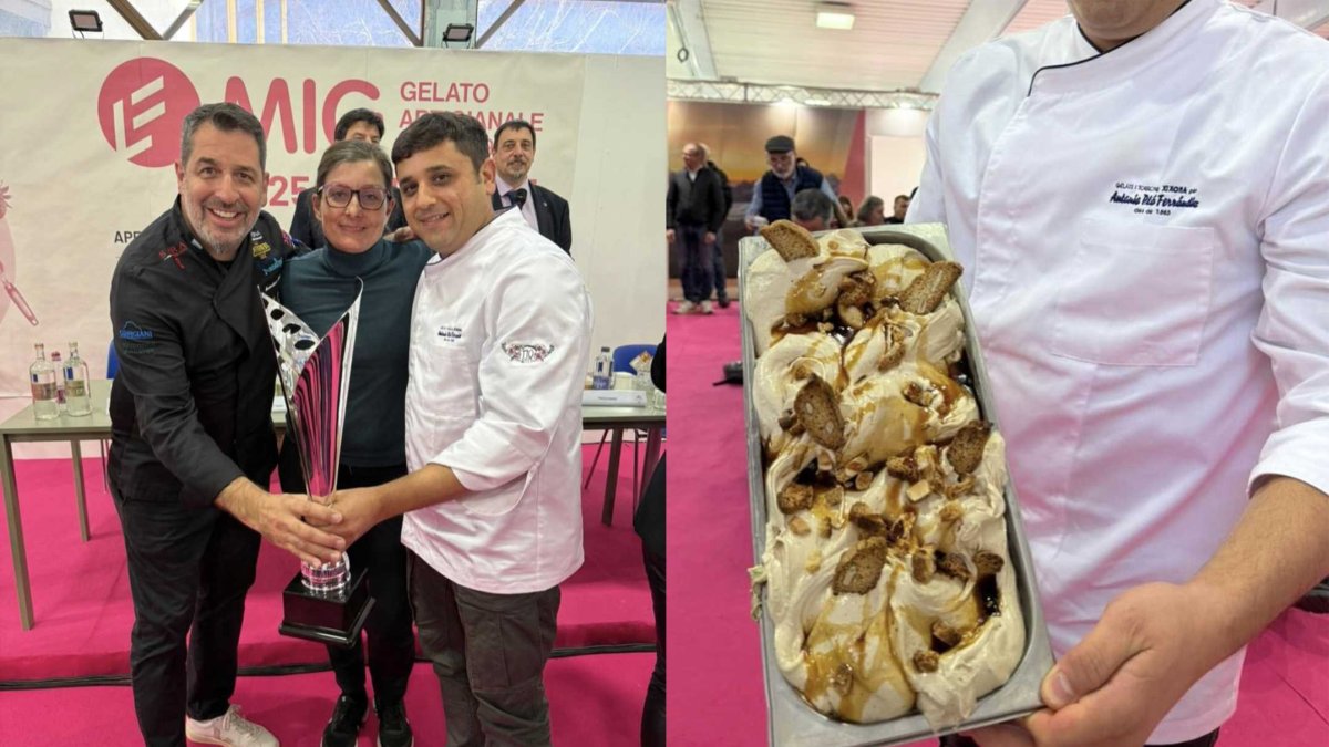 El gelat guanyador és una elaboració única que combina torró d’avellanes de Reus, salsa de vermut amb taronja i carquinyolis.