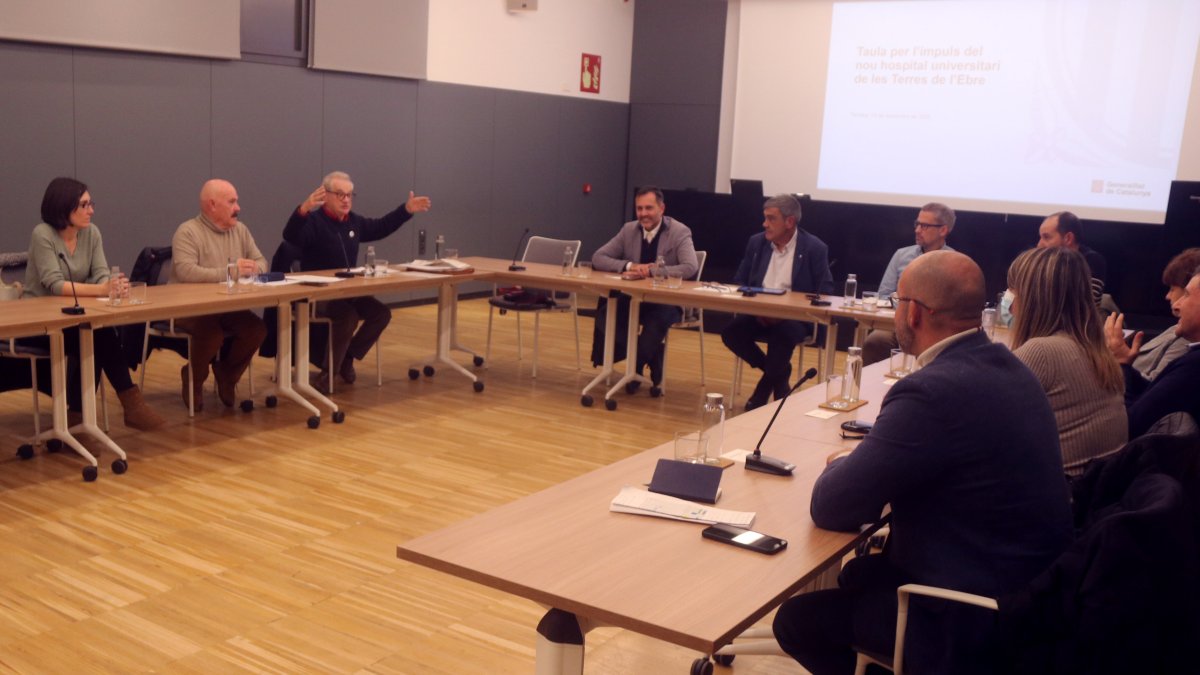Reunión de la Mesa para el impulso del nuevo hospital universitario de las Terres de l'Ebre en la delegación del Gobierno, en Tortosa.