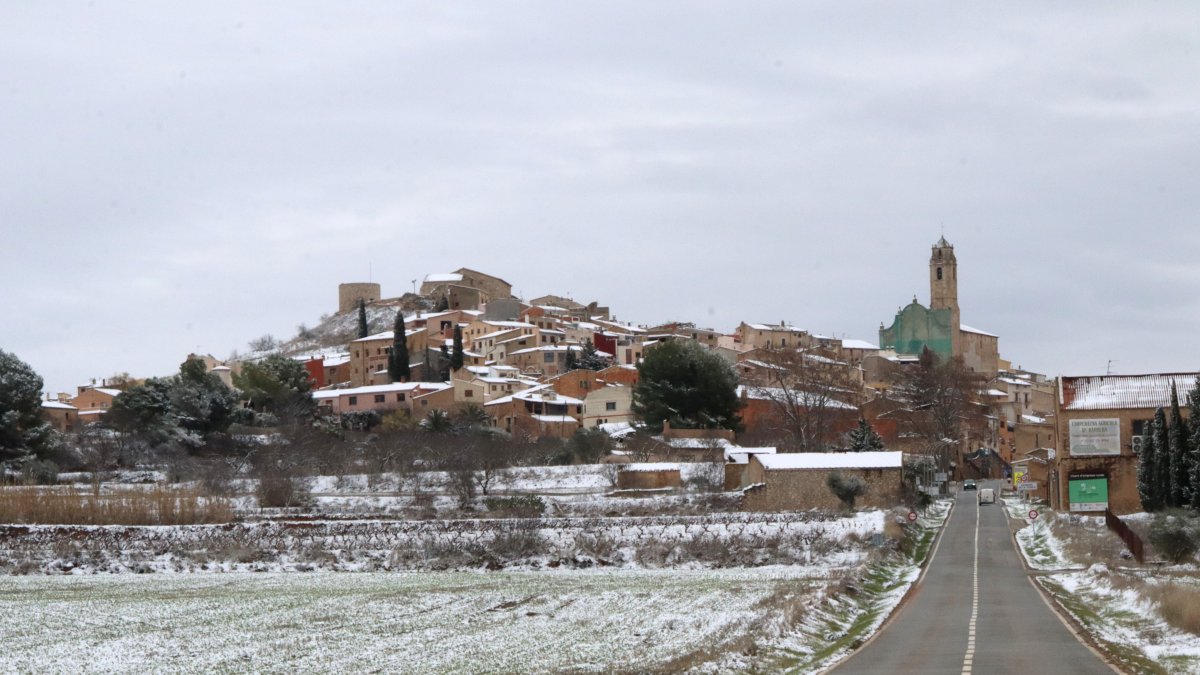Imatge panoràmica de Barberà de la Conca, nevat