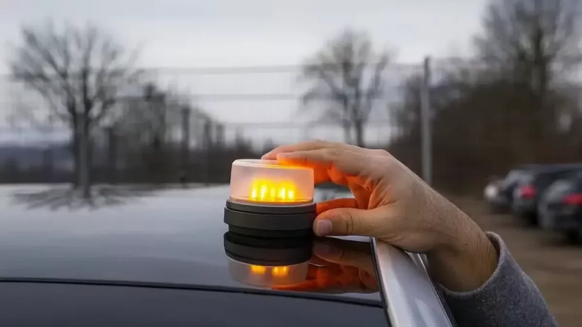 Imatge d’arxiu d’una balisa V16 activada