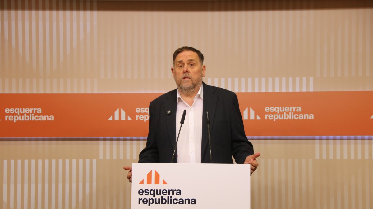 El president d'ERC, Oriol Junqueras, durant una roda de premsa