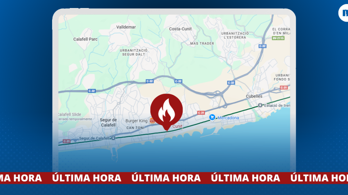L'incendi ha obligat a atallar la circulació de trens a Cunit.