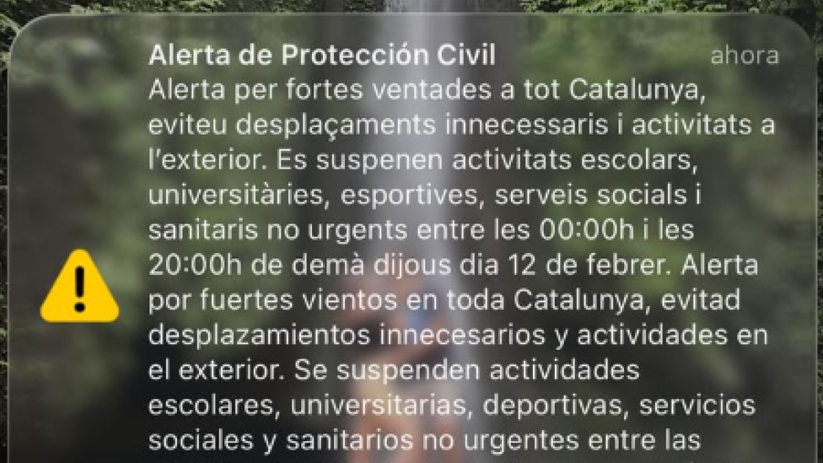 Missatge d'alerta de Protecció Civil