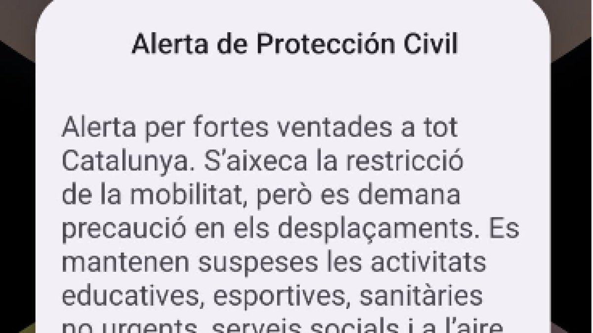 Mensaje de alerta de Protección Civil
