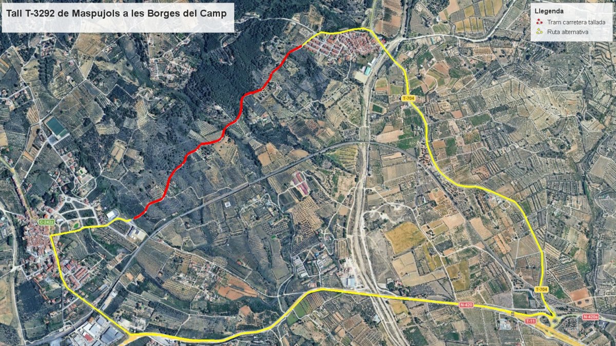 Tall previst a la carretera T-3292, de Maspujols a les Borges del Camp