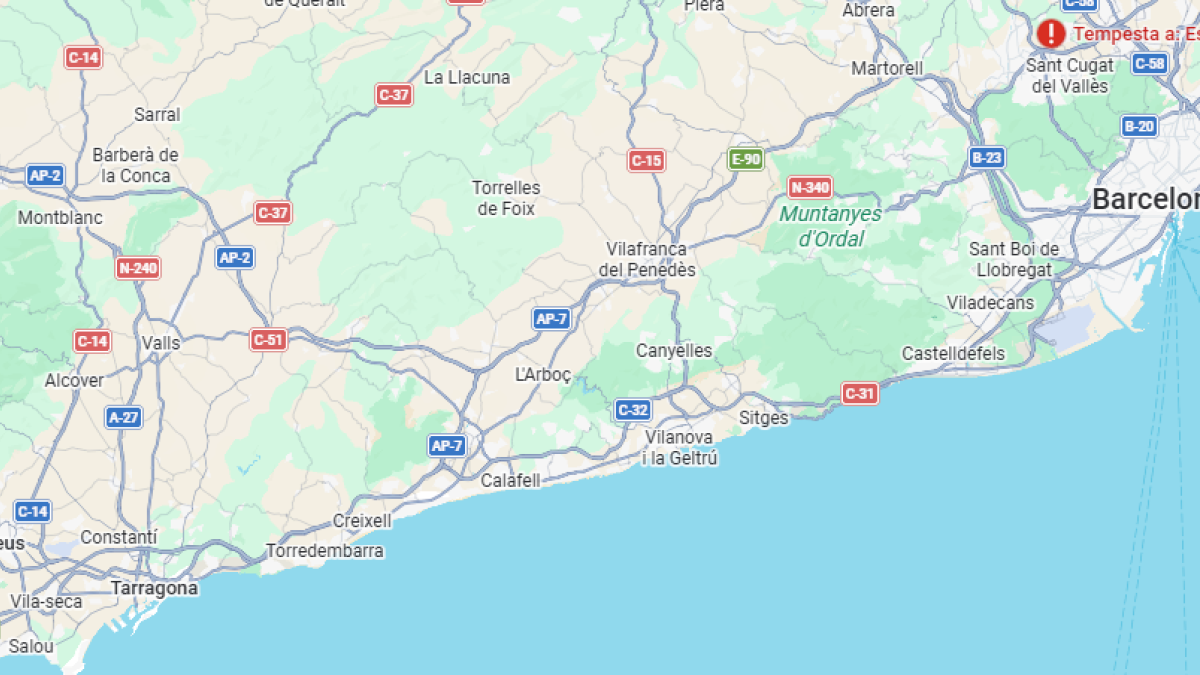 A-7 entre Tarragona i Barcelona