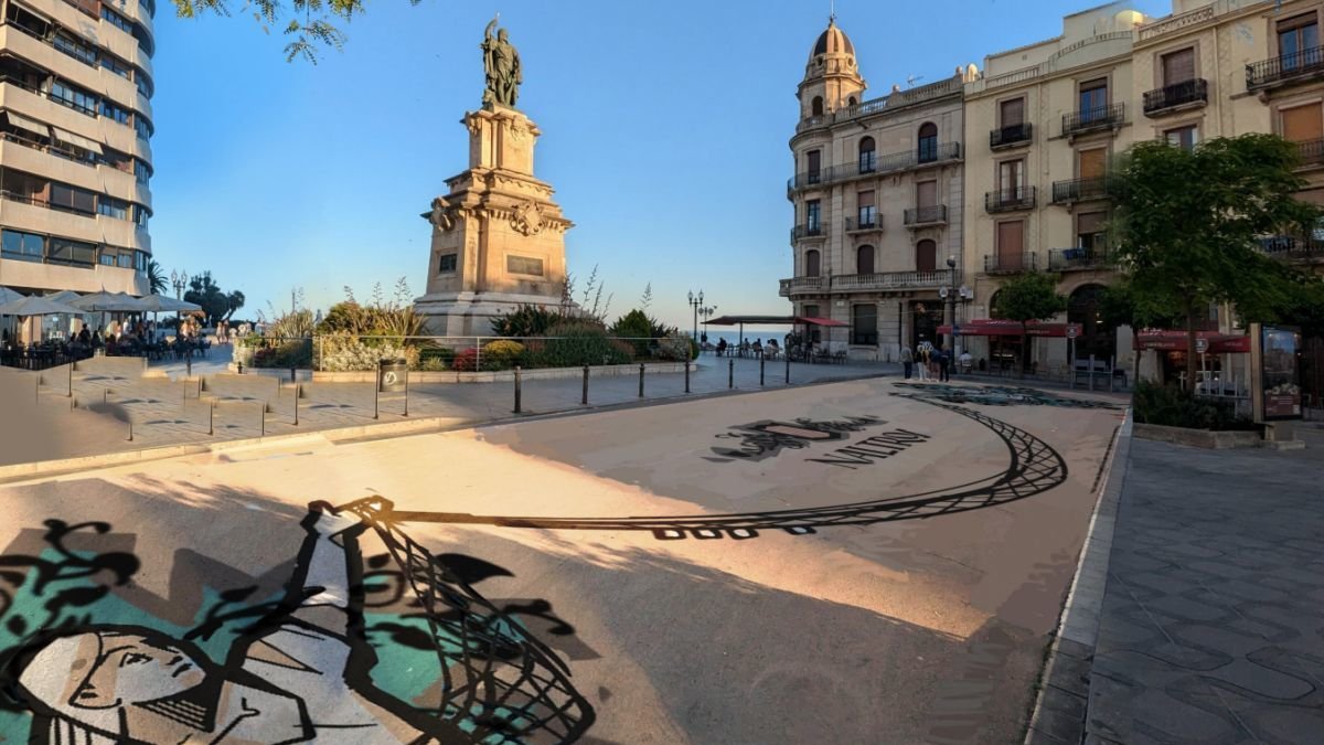 En la zona més propera al balcó es farà un dibuix en forma de mural que contindrà un escut de la ciutat i la paraula ‘Naltros’.