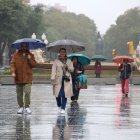 La pluja d'aquest divendres a Tarragona fa que les persones que passegen per la Rambla Nova vagin amb paraigua.