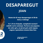 Missatge dels Mossos d'Esquadra per ajudar a trobar en Joan, desaparegut fa una setmana a Calonge