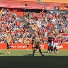 Els jugadors del Nàstic celebrant un dels gols de la victòria grana contra la Real Sociedad B en el partit disputat al Nou Estadi.