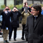 Carles Puigdemont arriba a la roda de premsa a Brussel·les el passat 31 d'octubre.