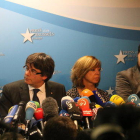 Puigdemont i la resta de consellers durant la roda de premsa aquest 31 d'octubre a Brussel·les.