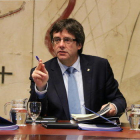 El president del Govern, Carles Puigdemont, en la reunió setmanal del Consell Executiu, al Palau de la Generalitat, el 17 de Gener de 2017