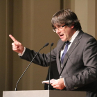 Imagen de Puigdemont durante su discurso en el acto en Bruselas con 200 alcaldes, el 7 de noviembre.