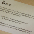 Papeleta para votar a la consulta del monumento franquista del 28-M